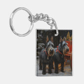 Schotse Terriër Snowy Sleigh Kerst Decor Sleutelhanger (Voorkant Links)