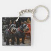 Schotse Terriër Snowy Sleigh Kerst Decor Sleutelhanger (Achterkant)