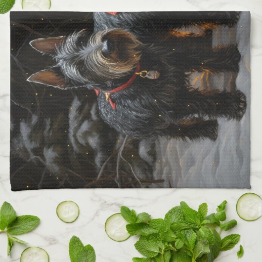 Schotse Terriër Snowy Sleigh Kerst Decor Theedoek (Gevouwen)