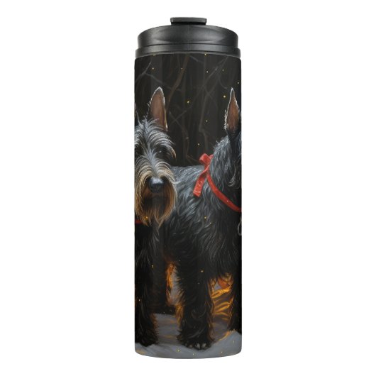 Schotse Terriër Snowy Sleigh Kerst Decor Thermosbeker (Voorkant)