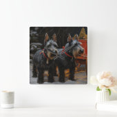 Schotse Terriër Snowy Sleigh Kerst Decor Vierkante Klok (Huis)