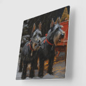 Schotse Terriër Snowy Sleigh Kerst Decor Vierkante Klok (Hoek)