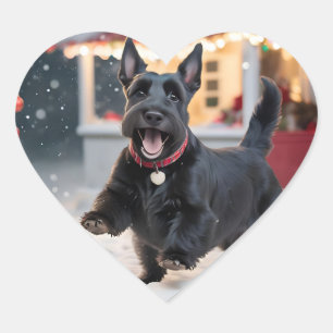 Schotse terriër speelt kerstsneeuw hart sticker