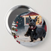 Schotse terriër speelt kerstsneeuw ronde button 4,0 cm (Voorkant /achterkant)