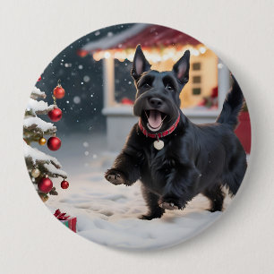 Schotse terriër speelt kerstsneeuw ronde button 4,0 cm