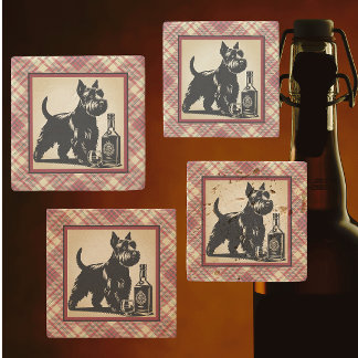 Schotse Terrier Tartan Plaid Aardtinten Stenen Onderzetter
