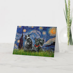 Schotse Terrier (twee zwart) - De sterrennacht Kaart