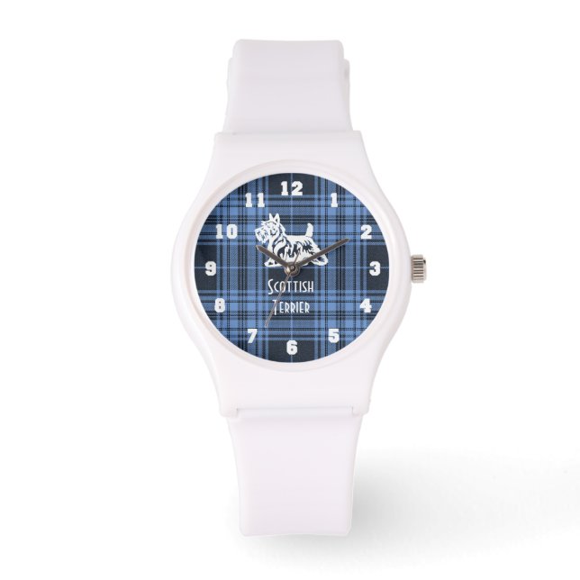 Schotse Terriër Uw Kleur Plaid Personaliseer Horloge (Voorkant)