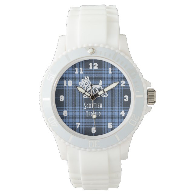 Schotse Terriër Uw Kleur Plaid Personaliseer Horloge (Voorkant)