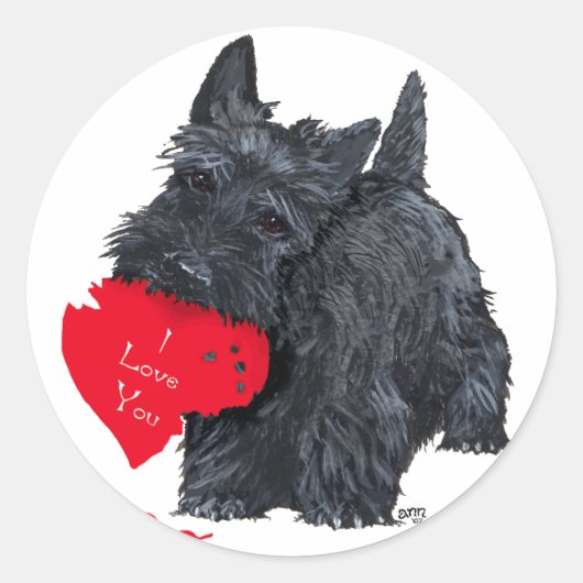 Schotse Terrier Valentijn Ronde Sticker (Voorkant)