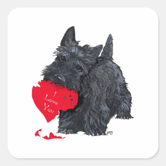 Schotse Terrier Valentijn Vierkante Sticker (Voorkant)