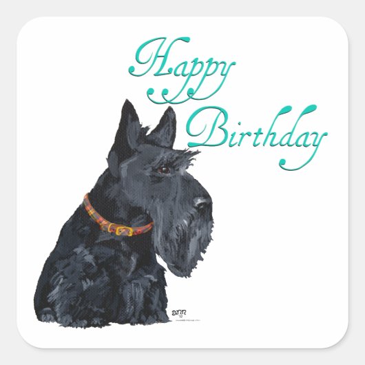 Schotse Terrier Verjaardag Vierkante Sticker (Voorkant)