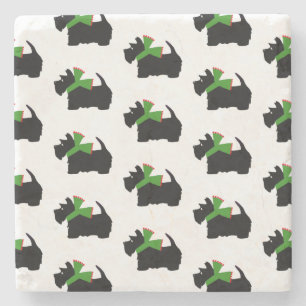 Schotse Terrier Vrolijk Kerstfeest Plaid Stenen Onderzetter