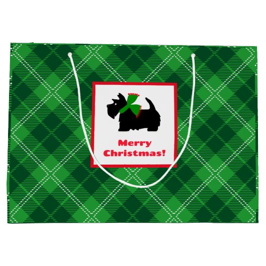 Schotse terrier vrolijk kerstplaid groot cadeauzakje (Achterkant)