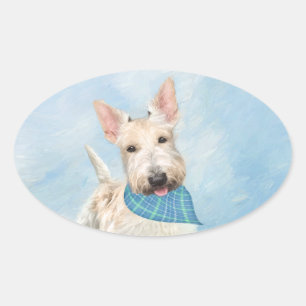 Schotse Terriër Wheaten Hondenschilderij Originele Ovale Sticker