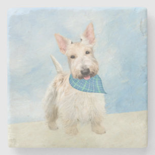 Schotse Terriër Wheaten Hondenschilderij Originele Stenen Onderzetter