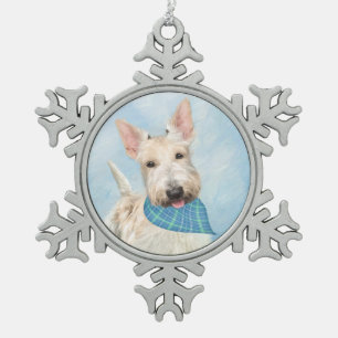 Schotse Terriër Wheaten Hondenschilderij Originele Tin Sneeuwvlok Ornament