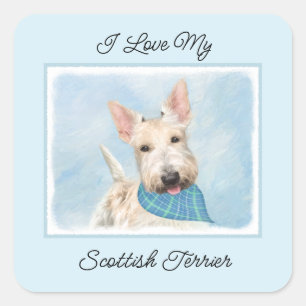 Schotse Terriër Wheaten Hondenschilderij Originele Vierkante Sticker