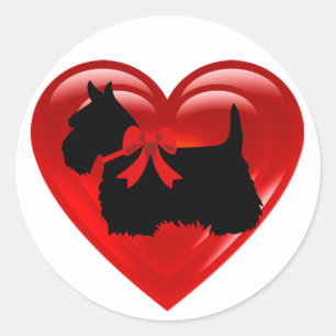 Schotse Terriër zwart dubbel rood hart/boog/kraag Ronde Sticker
