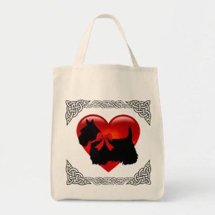 Schotse Terrier zwart, Keltische vlecht, rode hart Tote Bag