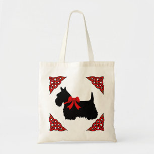 Schotse Terrier zwart, rode celtische vlecht, stri Tote Bag