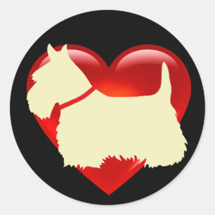 Schotse Terriër zwart/wit rood hart/kraag Ronde Sticker