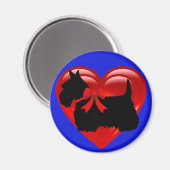Schotse Terrier zwart/wit rood hart/lint Magneet (Voorkant / Achterkant)