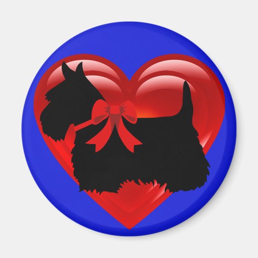 Schotse Terrier zwart/wit rood hart/lint Magneet (Voorkant)