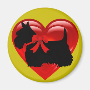 Schotse Terrier zwart/wit rood hart/lint Magneet