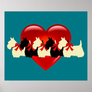 Schotse Terrier zwart/witte silhouet hart/strik Poster