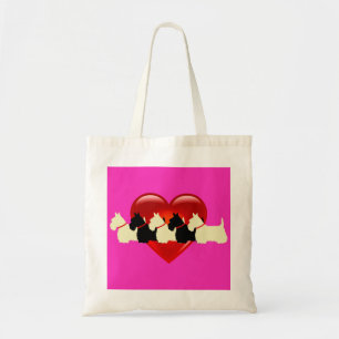 Schotse Terrier zwart/witte silhouet hart Tote Bag