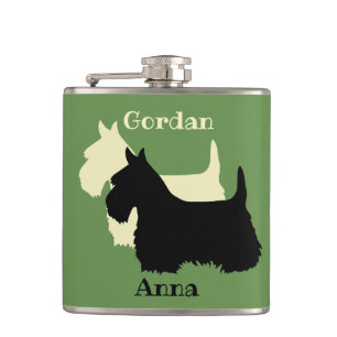 Schotse Terrier zwart/witte silhouet/namen Heupfles
