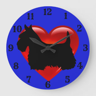 Schotse Terrier zwarte silhouet rode hart/blauw Grote Klok