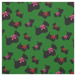 Schotse Terrier zwarte silhouet, rode/roze strik Stof