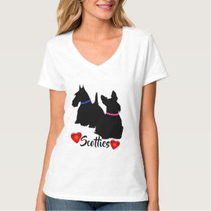 Schotse Terrier/ zwarte silhouet roze/blauwe halsb T-shirt