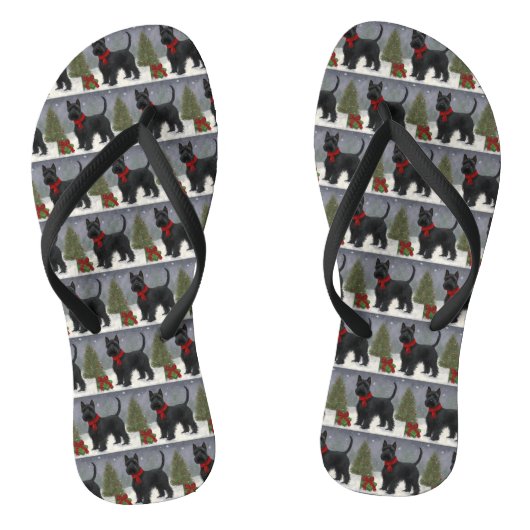 Schotse Terrierhond in Kerstsneeuw Teenslippers (Voetbed)