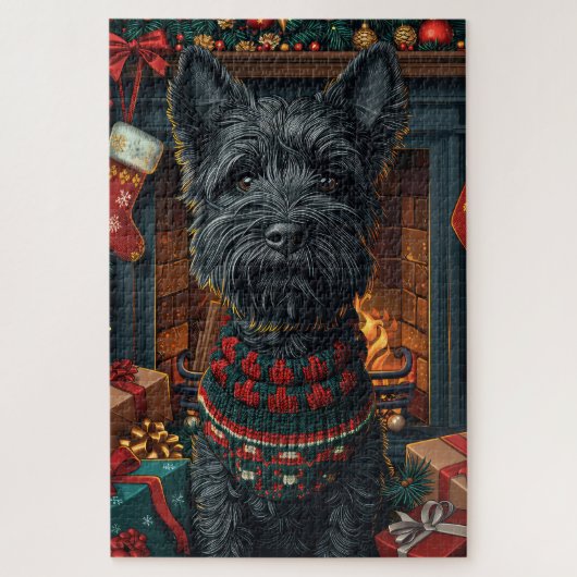 Schotse Terrierhond Met Kerstcadeaus Legpuzzel (Verticaal)