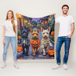 Schotse Terrierhonden in Halloween-kostuums Fleece Deken