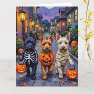 Schotse Terrierhonden in Halloween-kostuums Kaart