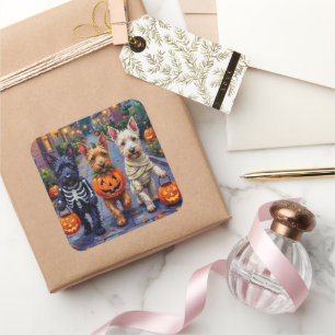 Schotse Terrierhonden in Halloween-kostuums Vierkante Sticker