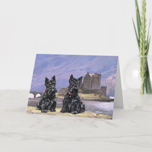 Schotse Terriërs bij Eilean Donan Castle Kaart (Voorkant)