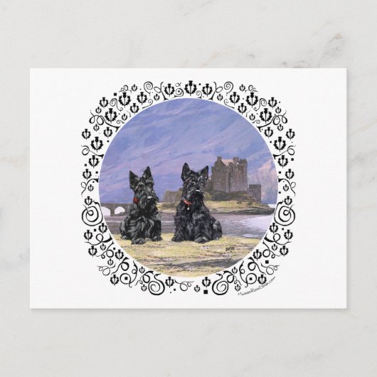 Schotse Terriërs bij Kasteel Eilean Donan Briefkaart (Voorkant)