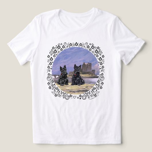 Schotse Terriërs bij Kasteel Eilean Donan Tri-Blend Shirt (Design voorkant)