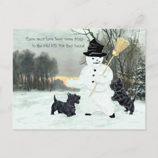 Schotse Terriërs Bouwen een Sneeuwman Briefkaart (Voorkant)
