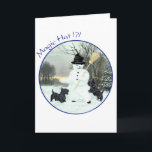 Schotse Terriers bouwen een Snowman Feestdagen Kaart<br><div class="desc">Het ontwerp van de Schotse kerstterier is gemaakt van mijn oorspronkelijke kunstwerk en is beschikbaar op kleding, nieuwtjes en cadeautjes voor jezelf, of voor die speciale Schotse terrier die je kent! Wil je een ander product? Ga eenvoudig naar de productpagina en klik Overdracht Dit Ontwerp aan een ander Product en...</div>