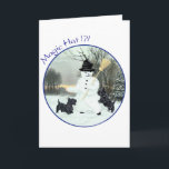 Schotse Terriers bouwen een Snowman Feestdagen Kaart<br><div class="desc">Het ontwerp van de Schotse kerstterier is gemaakt van mijn oorspronkelijke kunstwerk en is beschikbaar op kleding, nieuwtjes en cadeautjes voor jezelf, of voor die speciale Schotse terrier die je kent! Wil je een ander product? Ga eenvoudig naar de productpagina en klik Overdracht Dit Ontwerp aan een ander Product en...</div>