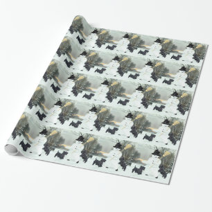 Schotse Terriers en Sneeuwman Cadeaupapier
