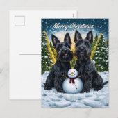 Schotse Terriërs en Sneeuwman Kerstmis Feestdagenkaart (Voorkant / Achterkant)