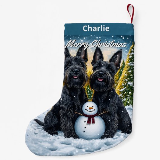 Schotse Terriërs en Sneeuwman Kerstmis Kleine Kerstsok (Achterkant)