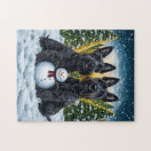 Schotse terriërs en wintersneeuwman legpuzzel (Horizontaal)